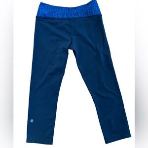 Lululemon Wunder Under Crop Leggings in Sashiko Inkwell Blue Sz 6